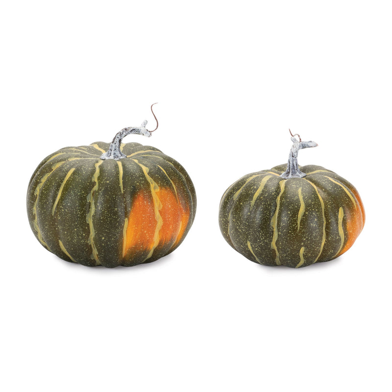 Plastic Pumpkin Thanksgiving Pumpkin Tabletop Sculpture (Set of 2) - Green / Orange