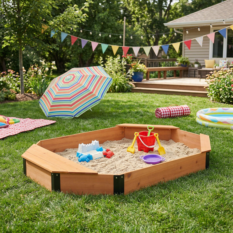 Octagon Sandbox With Storage, Sandpit With Cover And Liner For Backyard