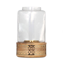Load image into Gallery viewer, Lippert Boho Handcrafted Mango Wood Hurricane Candle Holder With Tempered Glass And Metal Accents, Large - Natural
