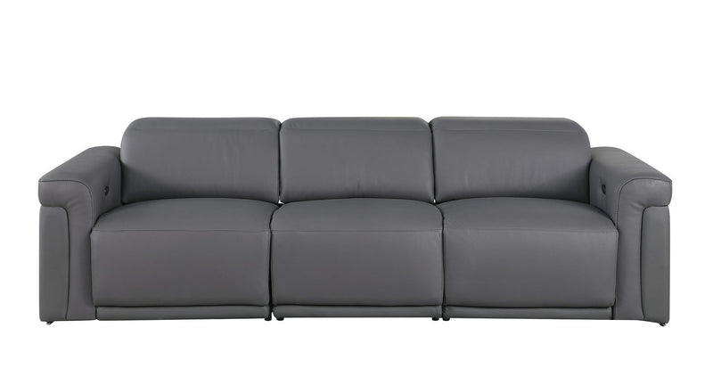 Top Grain Leather Reclining Metal USB Sofa (720359) - Dark Gray