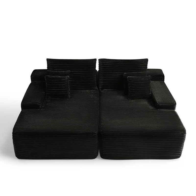 82" Corduroy Modular Sofa Chaise And Toss Pillows - Black