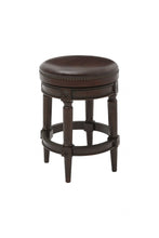 Load image into Gallery viewer, Brown Faux Leather Swivel Backless Counter Height Bar Chair - Dark Brown And Wood
