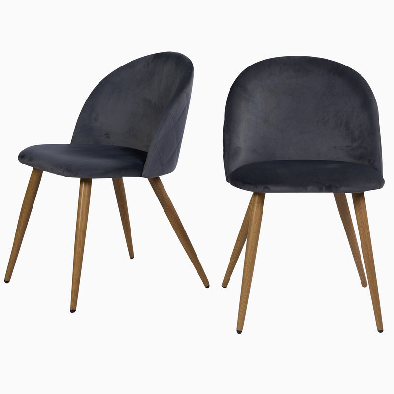 Upholstered Velvet Dining Side Chairs (Set of 2) - Charcoal / Brown