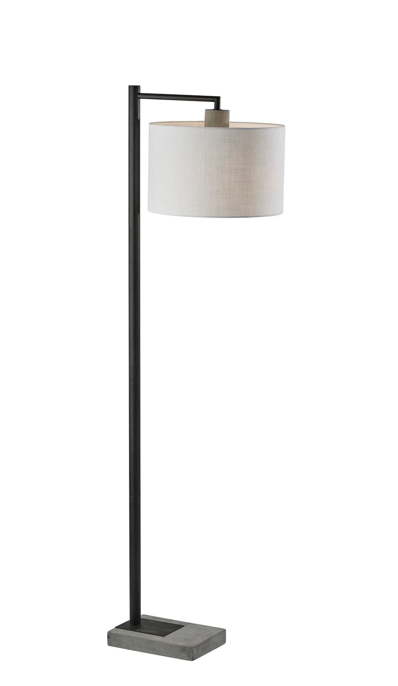 Arc Floor Lamp With White Fabric Drum Shade - Gray And Black