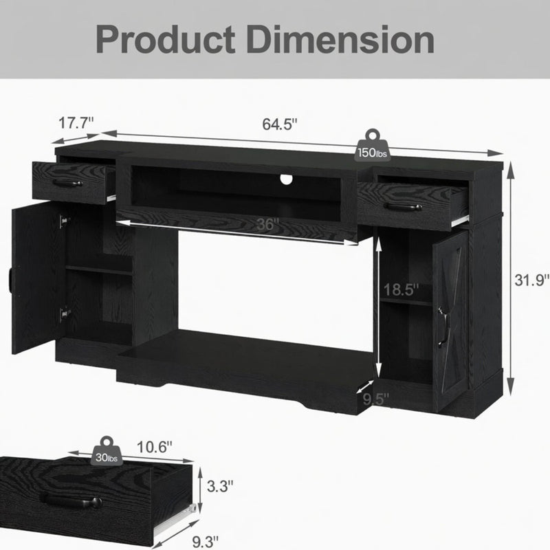 TV Stand With Adjustable Shelves & Double Doors