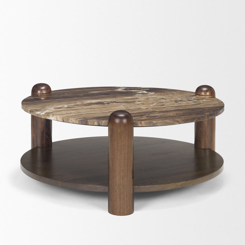 Round Coffee Table - Brown / Stone