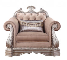 Load image into Gallery viewer, Velvet Tufted Arm Chair And Toss Pillow - Cherry Blossom Pink And Silver
