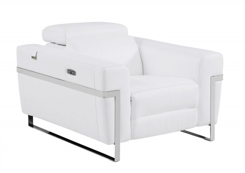 Leather Power Recliner Chair - White