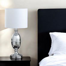 Load image into Gallery viewer, Metal Urn Table Lamp With White Drum Shade - Silver
