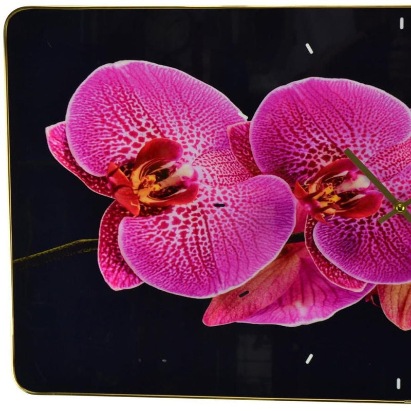 Silent Orchids Floral Wall Clock - Pink / Black / Gold