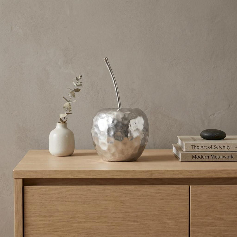 Delicious Hammered Finish Apple Statue - Silver