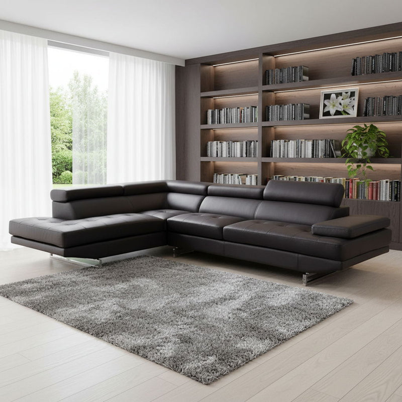 Leather L Shaped Two Piece Corner Sectional - Black