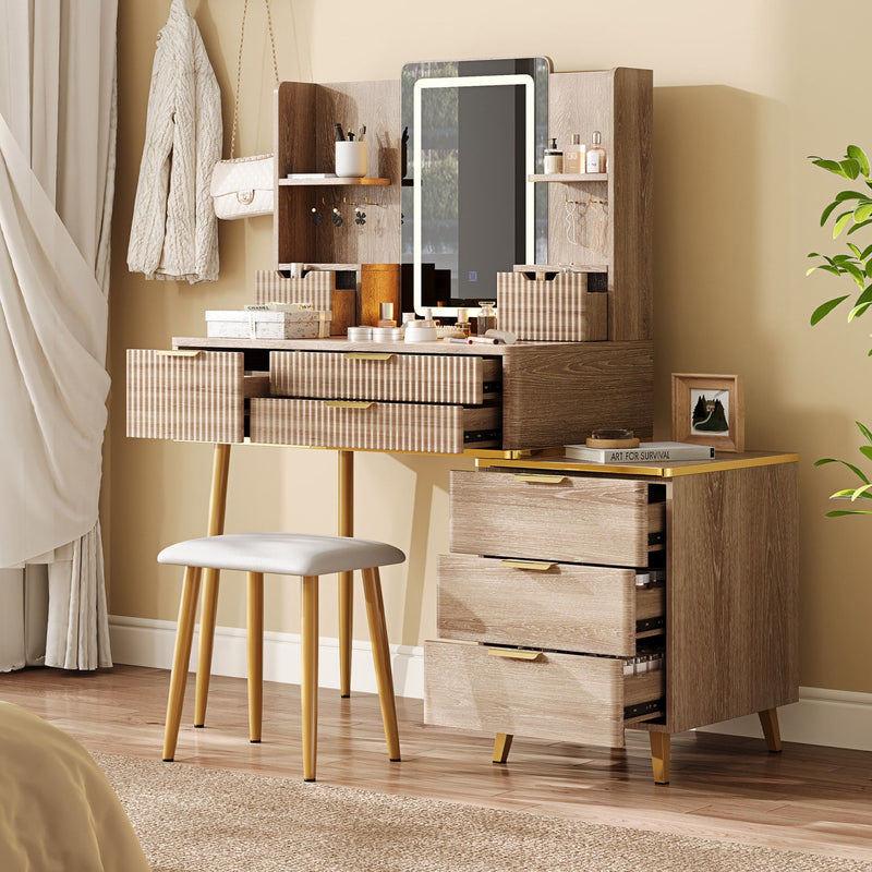 Eight Drawer Vanity Table - Brown