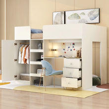 Load image into Gallery viewer, Loft Bed With Built In Wardrobe, Desk, Shelves, And Drawers
