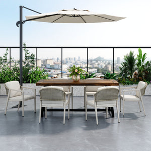 7 Pieces Modern Outdoor Dining Set With Acacia Wood Table And Chairs
