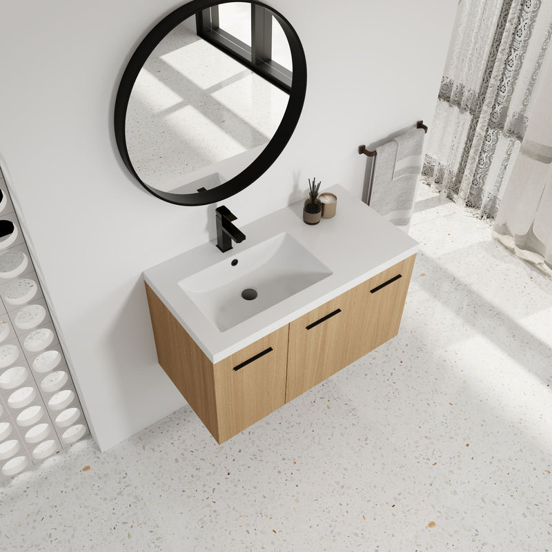 Wall Mounted Floating Bathroom Vanity With Sink, 3 Door Modular Cabinet
