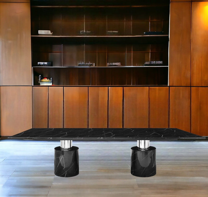 120" Marble Double Pedestal Base Dining Table - Black