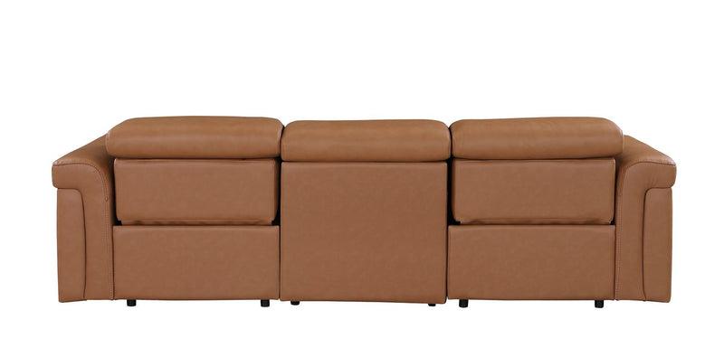 Top Grain Leather Reclining Metal USB Sofa (720358) - Chestnut