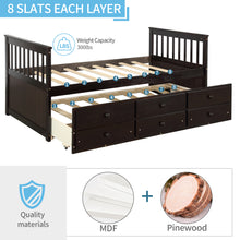 Load image into Gallery viewer, TOPMAX Captain&#39;s Bed Twin Daybed with Trundle Bed and Storage Drawers, Espresso
