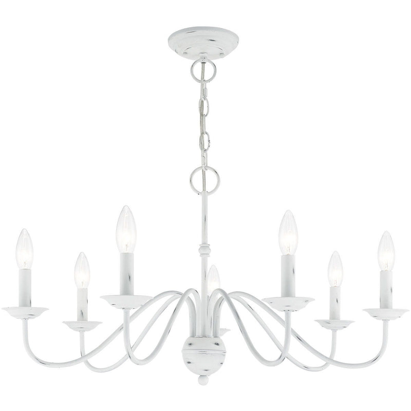 Seven Light Dimmable Chandelier With Shades - Antiqued White