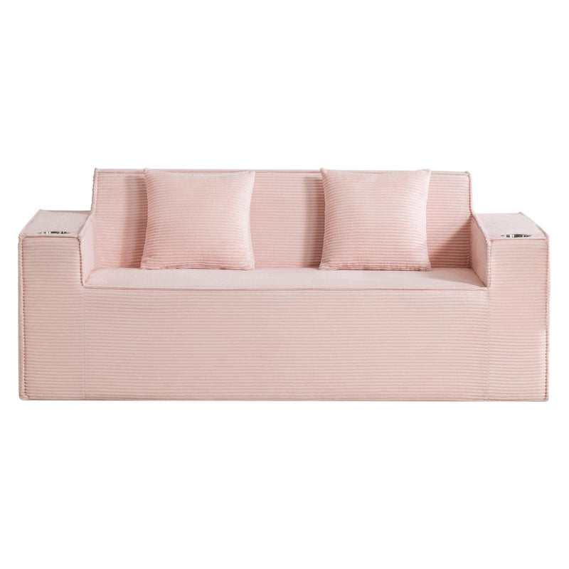 Corduroy Loveseat And Toss Pillows - Pink