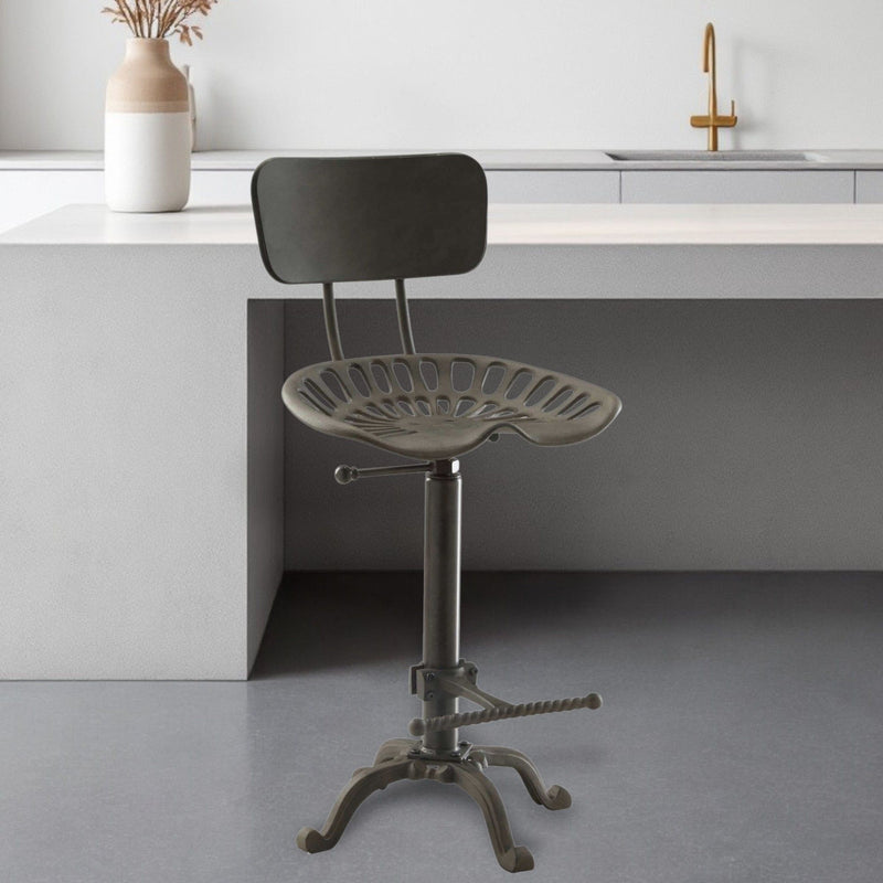 Industrial Backless Adjustable Height Bar Chair With Footrest 47" - Dark Gray