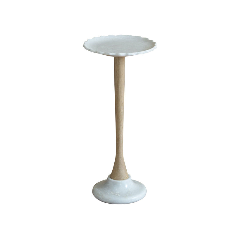 Marble Round Pedestal End Table - White