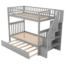 Load image into Gallery viewer, Twin over Twin Bunk Bed with Trundle and Storage, Gray
