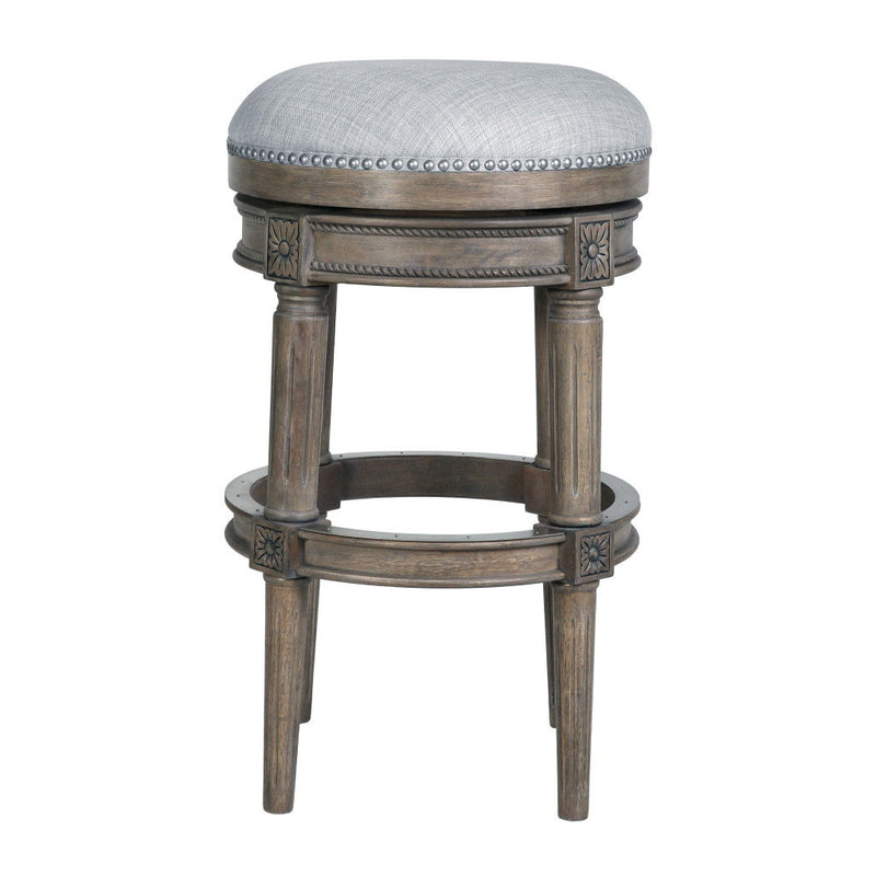 31" Solid Wood Swivel Backless Bar Height Bar Chair - Silver / Gray