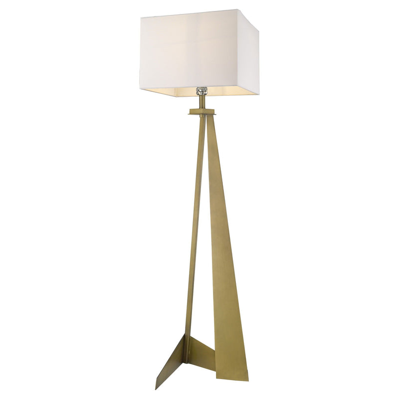 Traditional Shaped Floor Lamp With White Novelty Shade - Brass