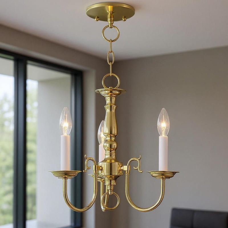14" Three Light Dimmable Chandelier With Shades - Brass