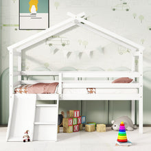 Load image into Gallery viewer, Low Loft House Bed With Slide, Ladder, Safety Guardrails, House Roof Frame
