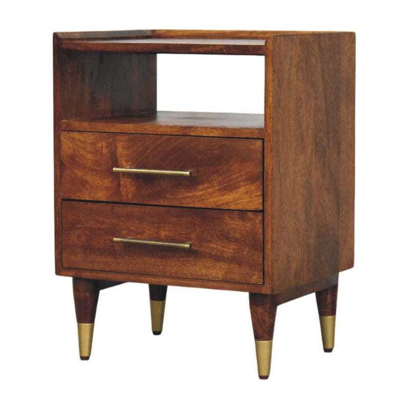 Solid Wood Two Drawer Nightstand (738177) - Chestnut