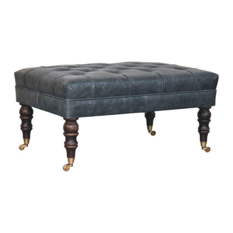 Leather Round Footstool (723455) - Brown