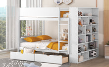 Load image into Gallery viewer, Full over Full Bunk Bed With 2 Drawers and Multi-layer Cabinet, White
