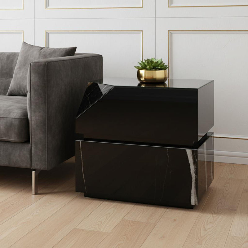 Glass Block End Table - Black