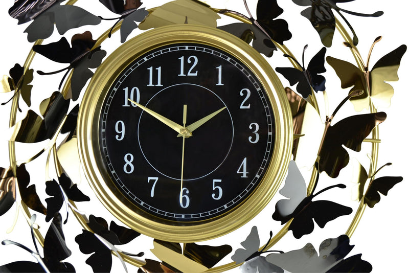 Silent Analog Butterfly Round Wall Clock - Gold / Silver / Black
