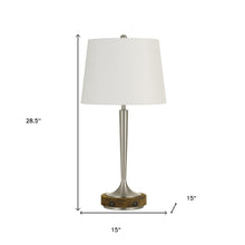 Load image into Gallery viewer, Metal USB Table Lamp With Off-White Empire Shade - Nickel
