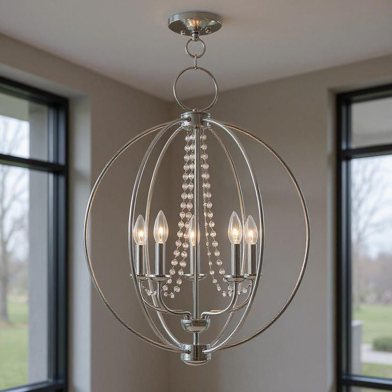 28" Five Light Dimmable Chandelier With Shades - Silver