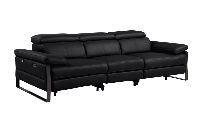 Top Grain Leather Reclining Metal USB Sofa (720334) - Black