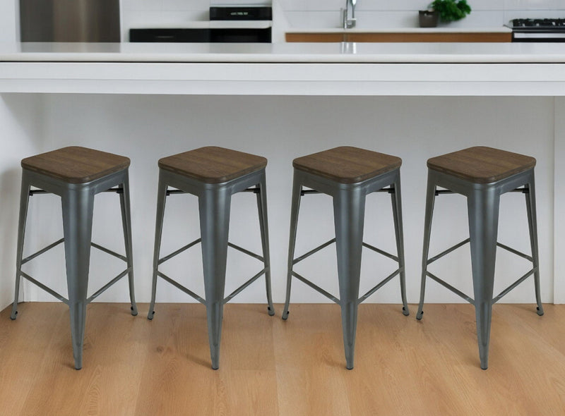 Steel Backless Bar Height Bar Chairs (Set of 4) - Brown And Gunmetal