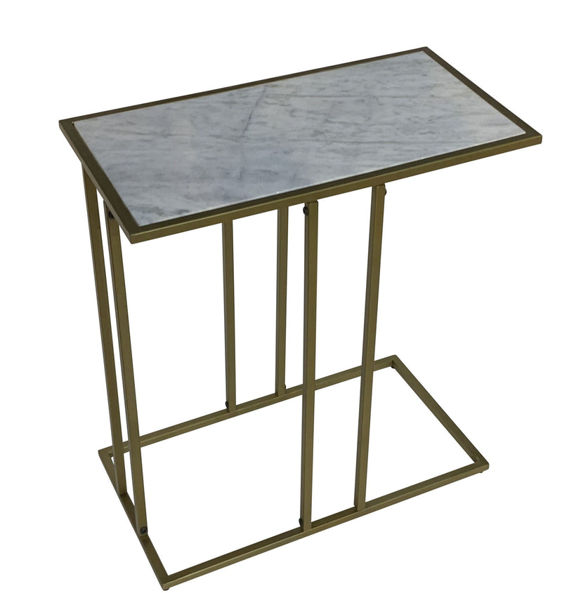 26" Marble And Iron Frame End Table - Antiqued Gold