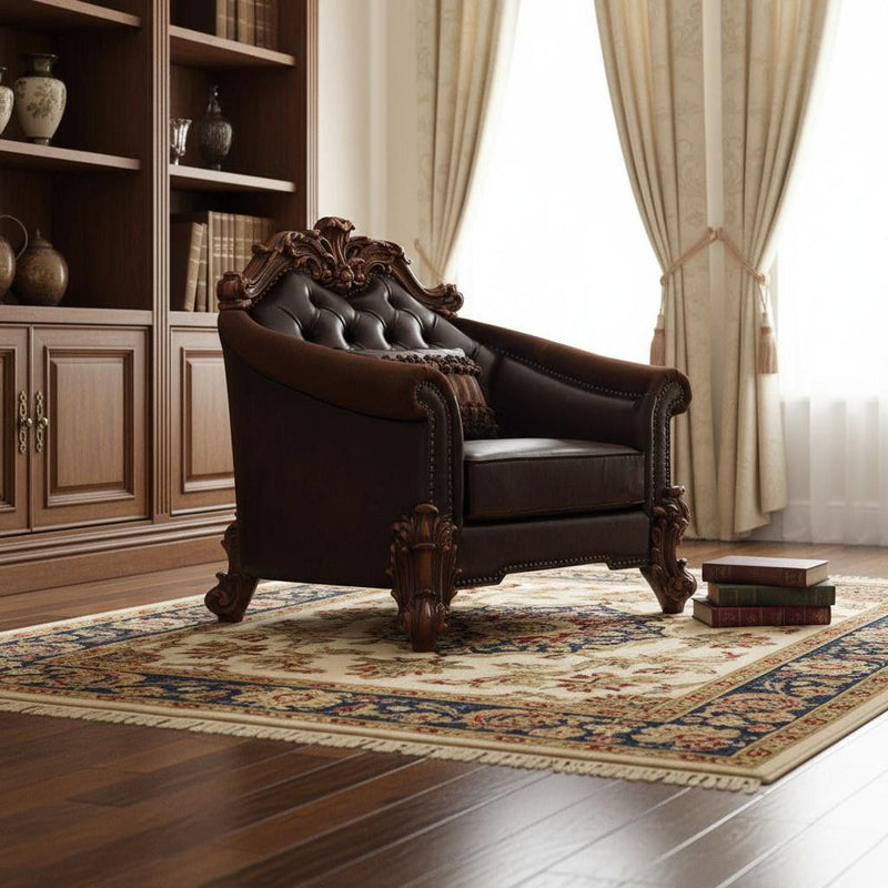 Faux Leather Tufted Barrel Chair - Dark Brown
