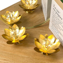 Load image into Gallery viewer, 6" Battery Operated Round Lamps With Lotus Flower Shades (Set of 2) - Gold
