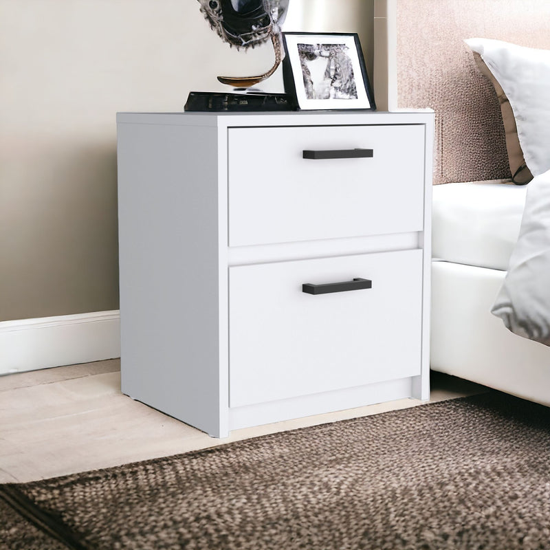 15.7" x 12.7" x 18.6" Two Drawer Faux Wood Nightstand - White