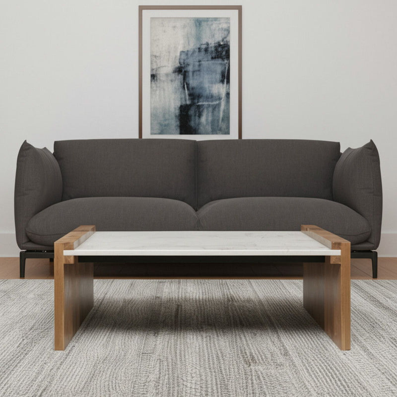48" Solid Wood And Genuine Marble Coffee Table - Natural And White