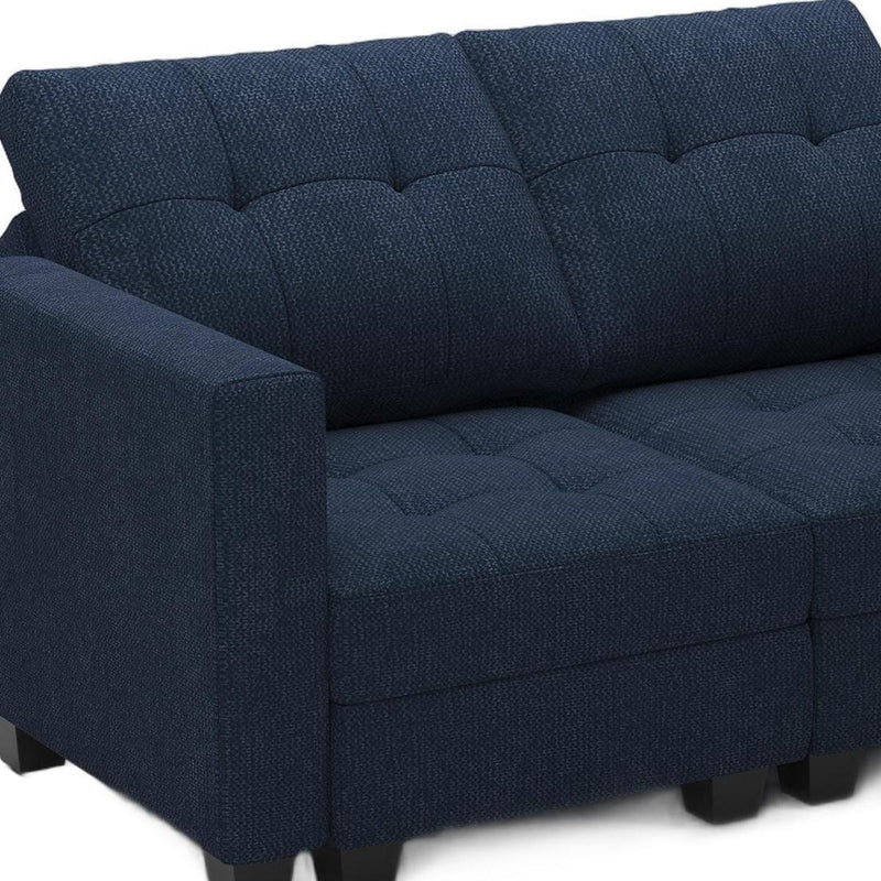 And Black Linen Blend Modular Loveseat With Storage And Toss Pillows - Blue