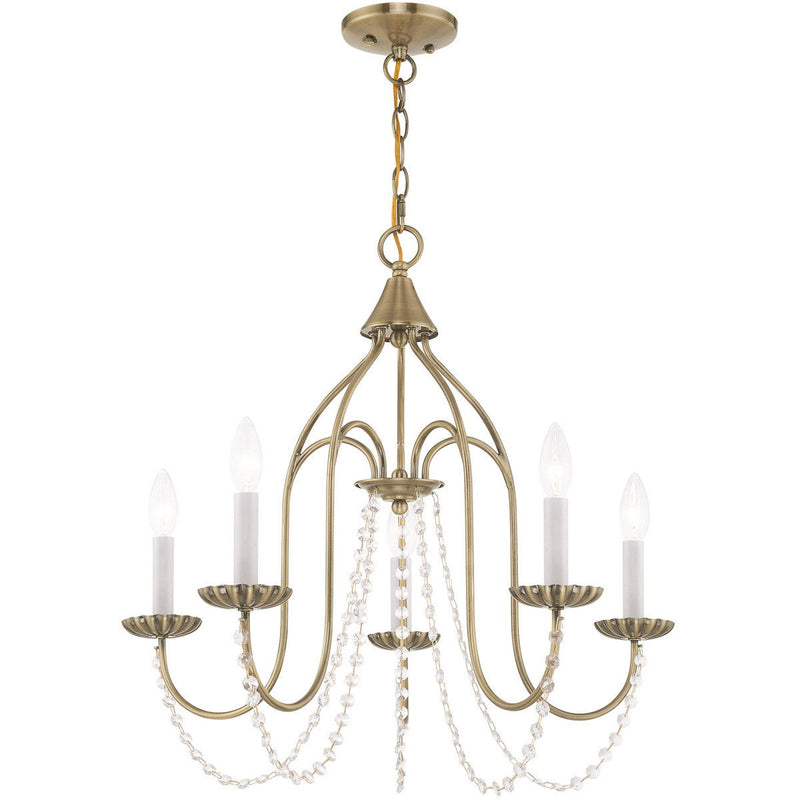 Five Light Dimmable Chandelier With Shades - Antiqued Brass