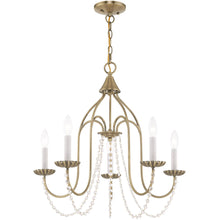 Load image into Gallery viewer, Five Light Dimmable Chandelier With Shades - Antiqued Brass
