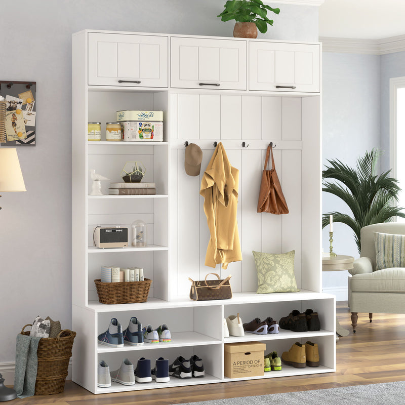 Farmhouse Hall Tree & Bench And Shoe Storage